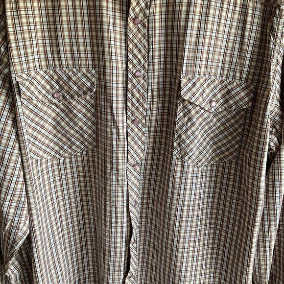 Old Navy Vintage Fit Shirt Collar Plaid Tan Blue Red Brown Snap Front Men XXL - Picture 5 of 11